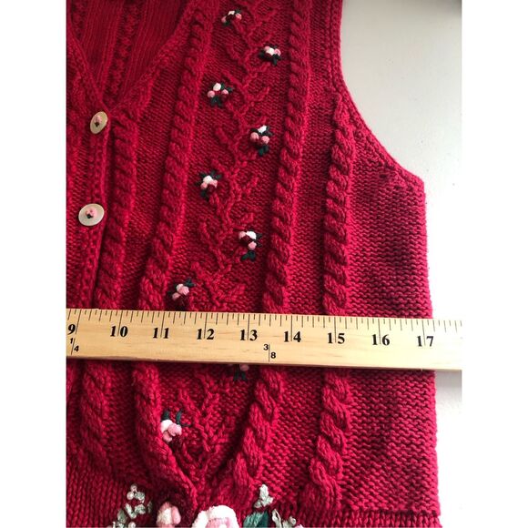 Vintage Susan Bristol Floral Knit Vest Red Size M (1996) - Picture 8 of 13